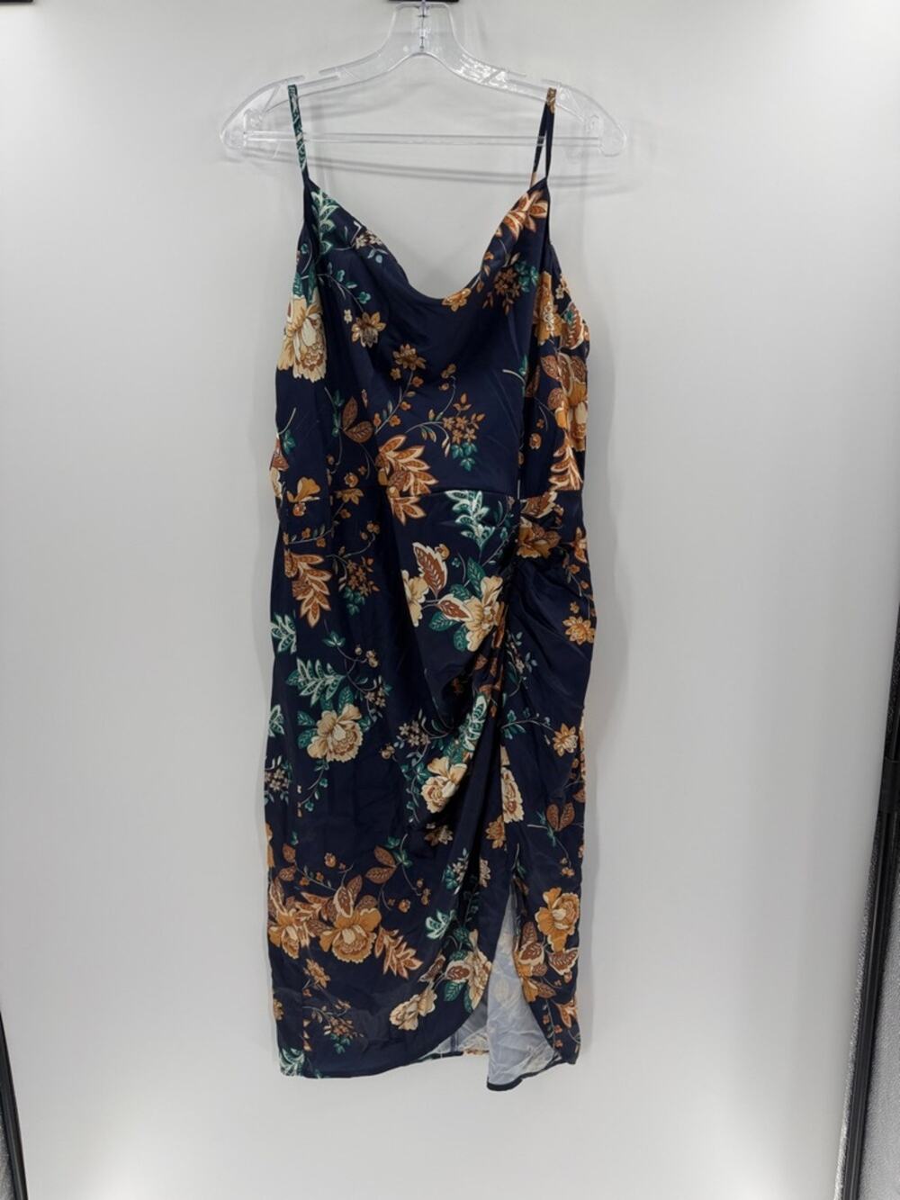 JJ's House Cowl Neck Ruched Spaghetti Strap Dress - Navy Floral - XXL - NWT